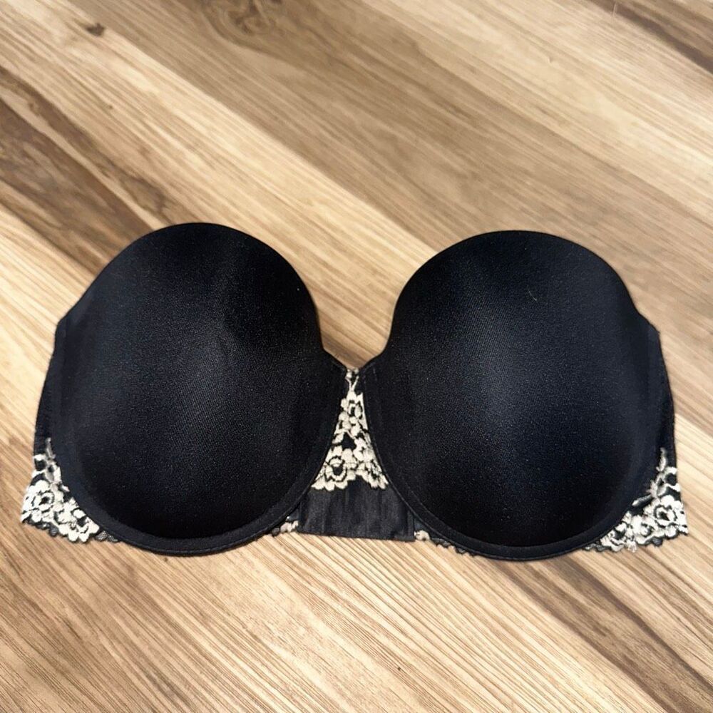 Wacoal black lace strapless embroidered 36D sexy bra